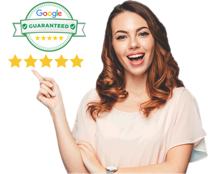 Smiling woman with Google Guaranteed Logo