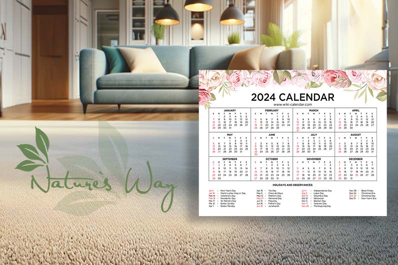 2024 Calendar  and living room with carpet
